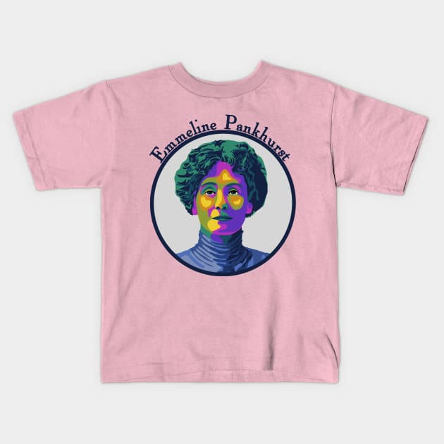 Emmeline Pankhurst Portrait Kids T-Shirt by Slightly Unhinged